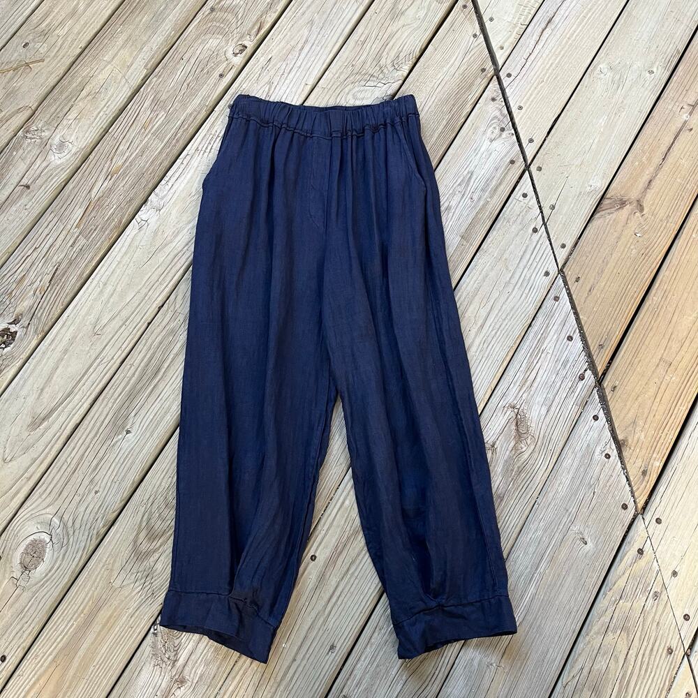 Orange Amore Women's Dark Navy 100% Linen Pull On Pants Size L/XL 28" Waist